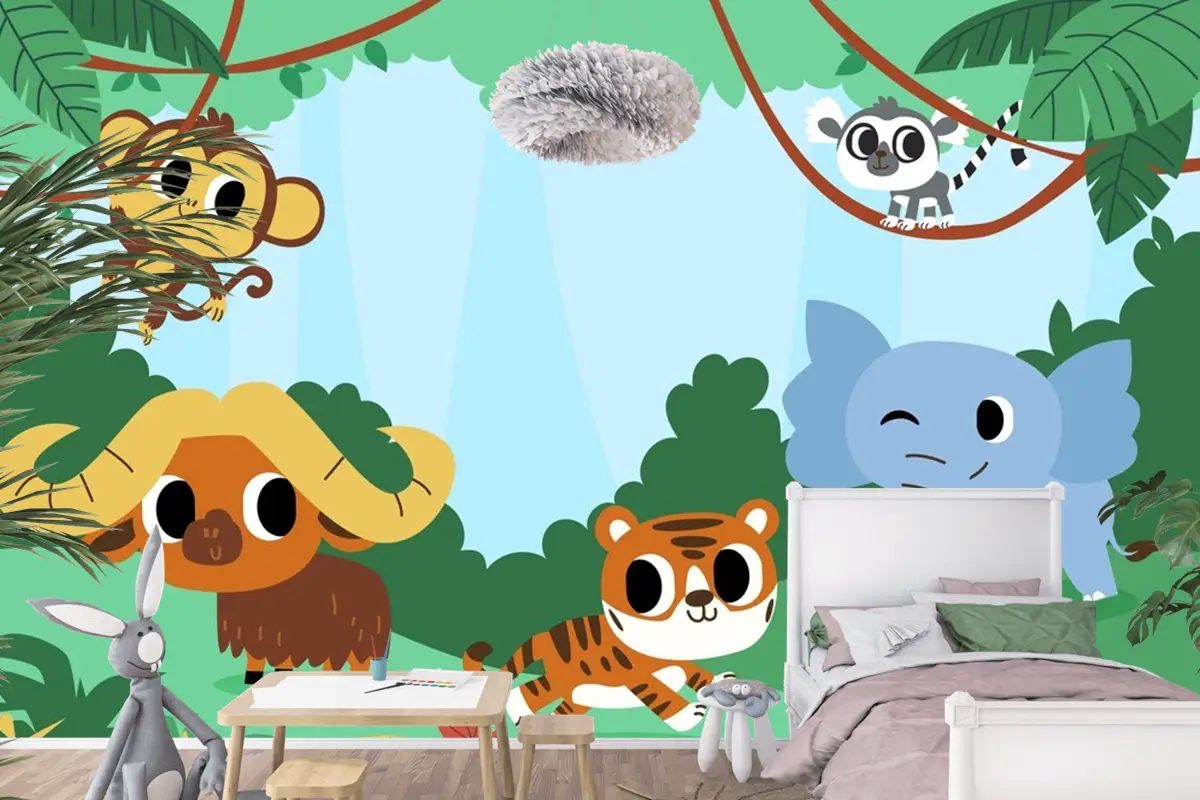 Dünya Hayvanları Koruma Günü Kutlaması İçin Düz Çocuk Odası Duvar Kağıdı 
