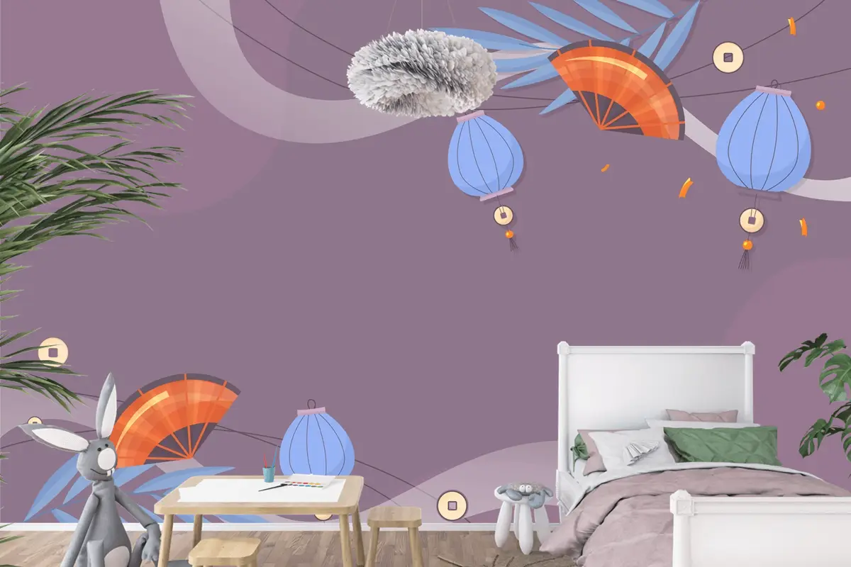 Düz Sonbahar Ortası Festivali Çocuk Odası Duvar Kağıdı 