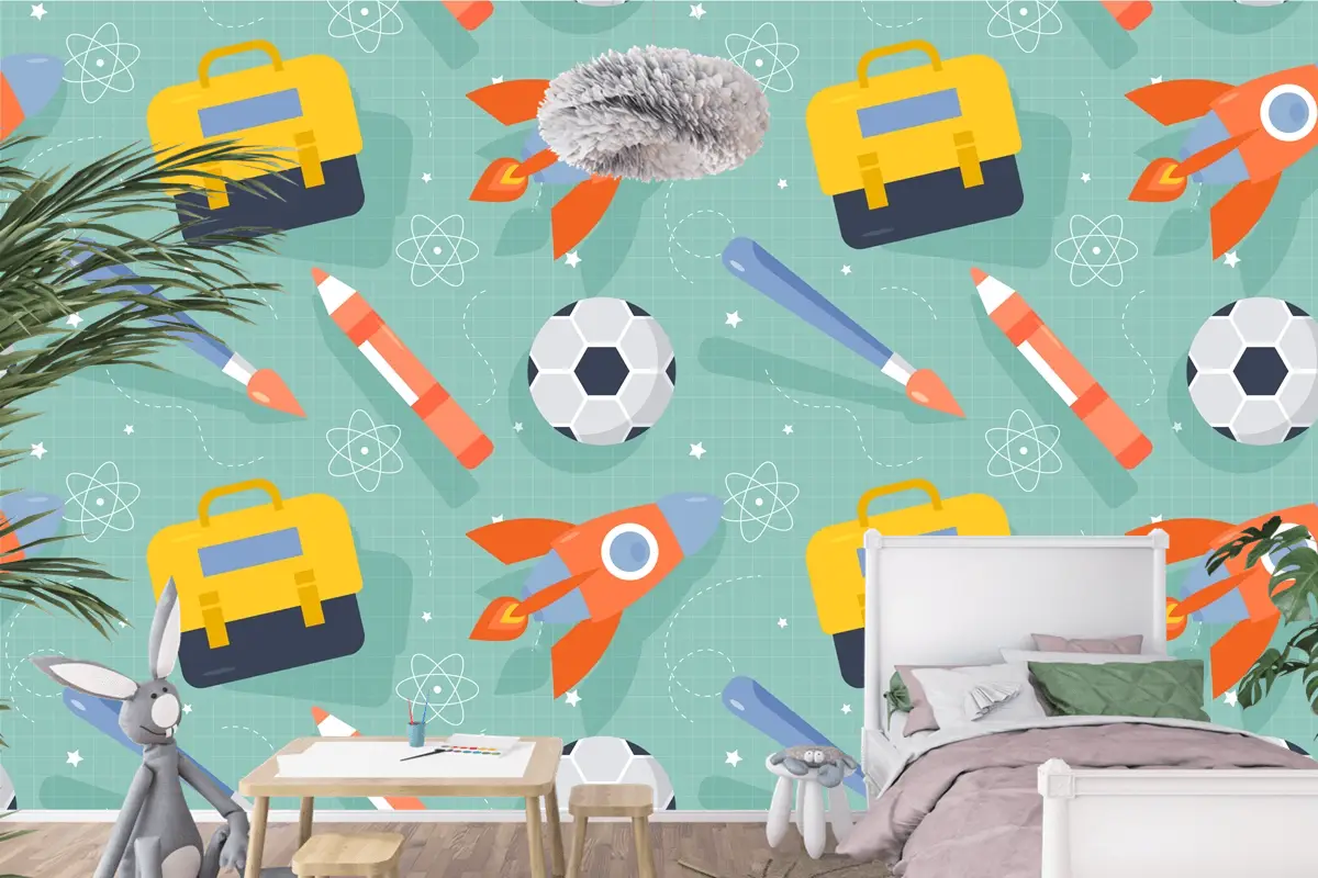 Okula Dönüş Çocuk Odası Duvar Kağıdı  İçin Düz Desen Tasarımı