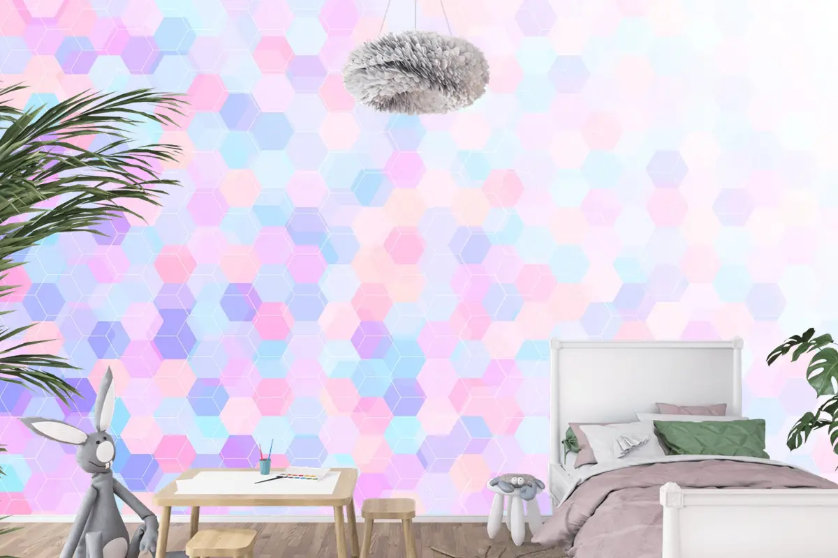 Düz Çokgen Arka Plan Çocuk Odası Duvar Kağıdı 
