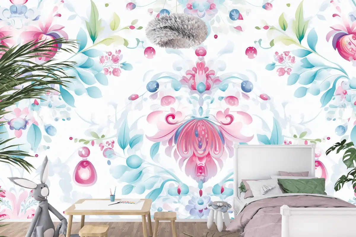 Çiçek Desenli Arka Plan Çocuk Odası Duvar Kağıdı