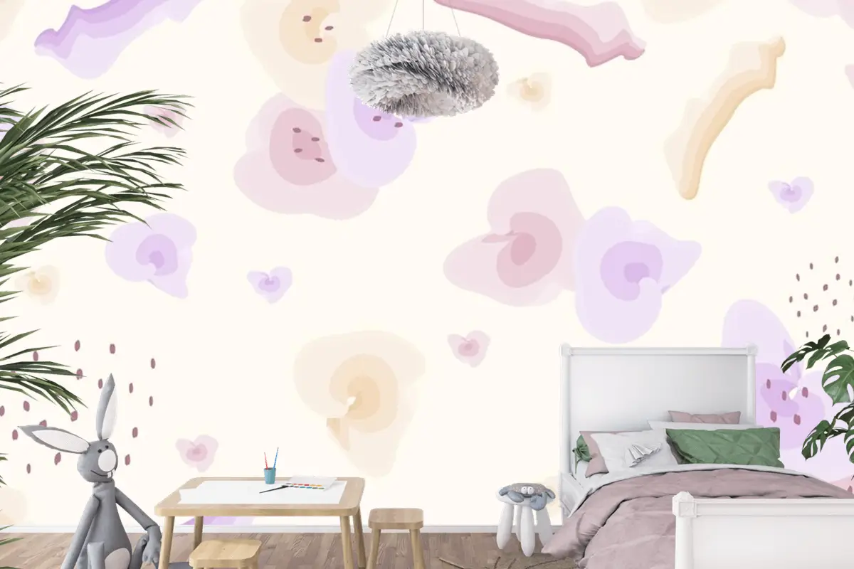 Çiçek Pastel Suluboya Çocuk Odası Duvar Kağıdı Desen Çocuk Odası Duvar Kağıdı 