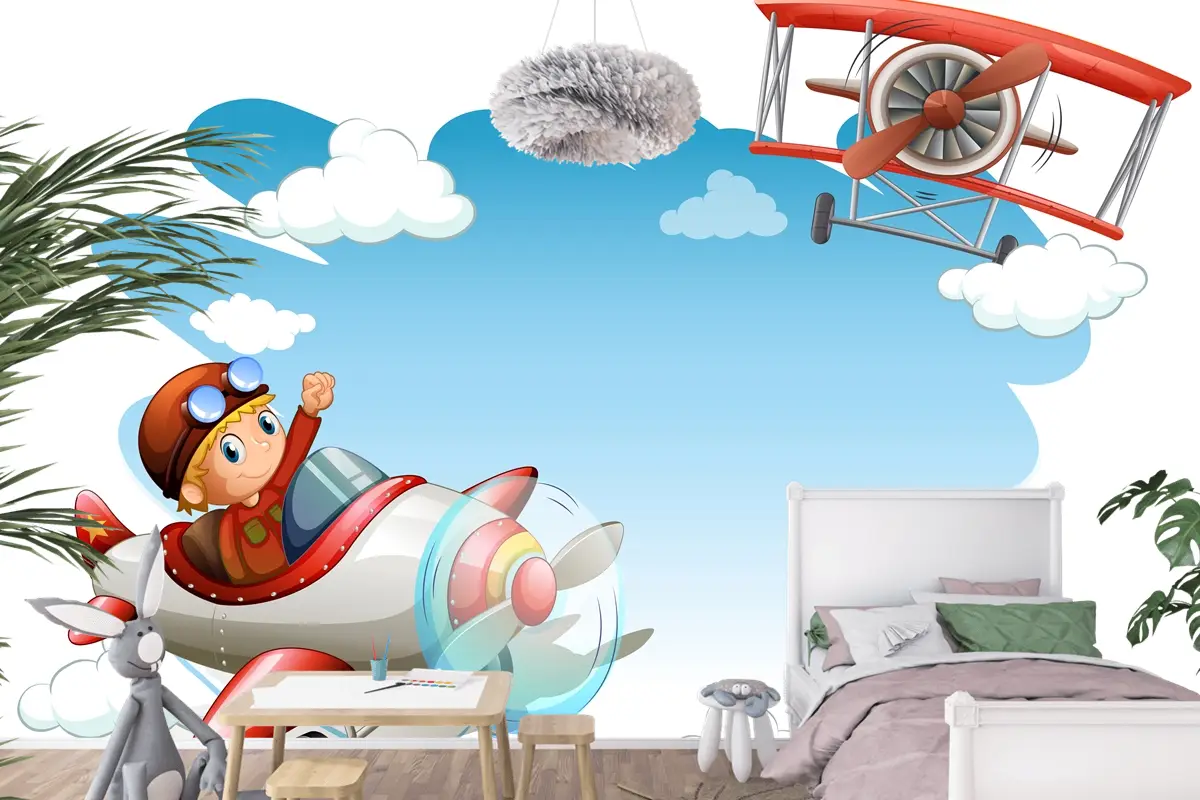 Uçan Jetler Çerçeve Çocuk Odası Duvar Kağıdı 