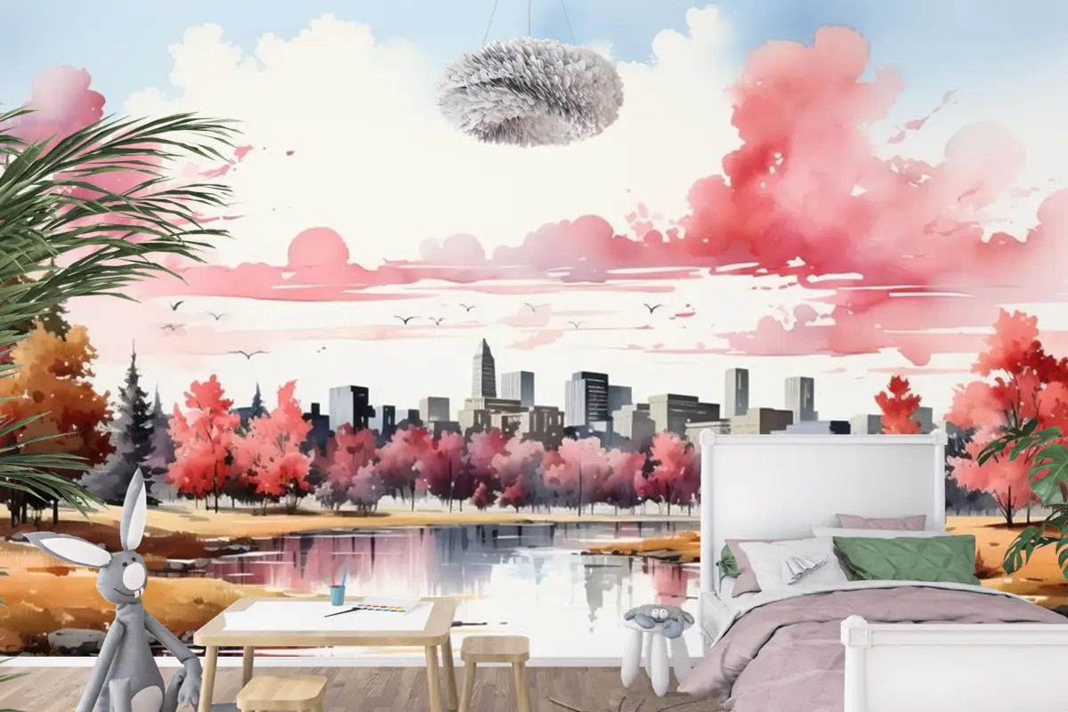 Beyaz Arka Plan Çocuk Odası Duvar Kağıdı Duvarında Geometrik Arazi