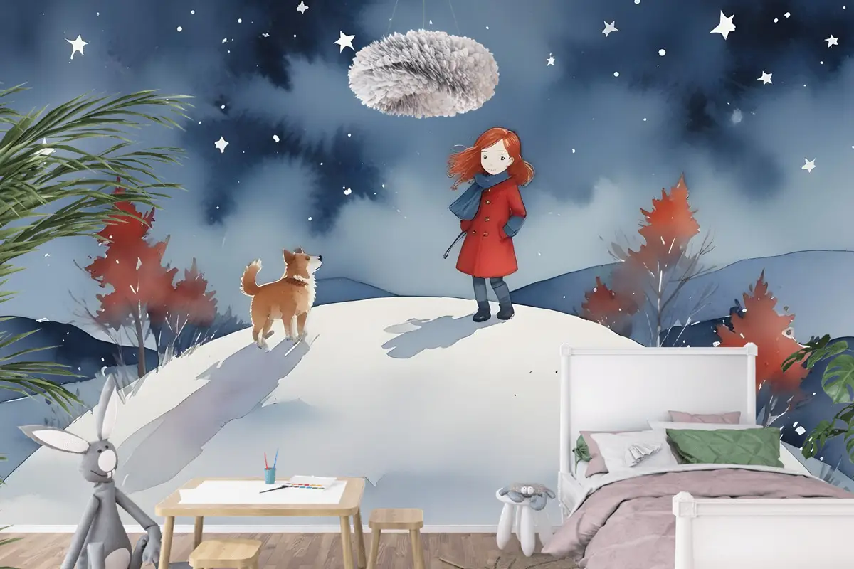 Aydaki Kızlar Çocuk Odası Duvar Kağıdı