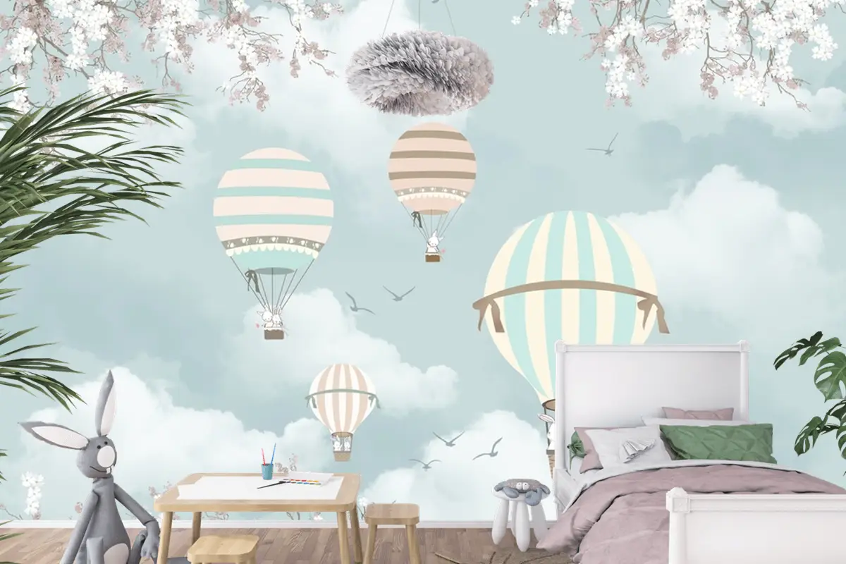 Gökyüzündeki Balonlar Ve Uçaklar Çocuk Odası Duvar Kağıdı