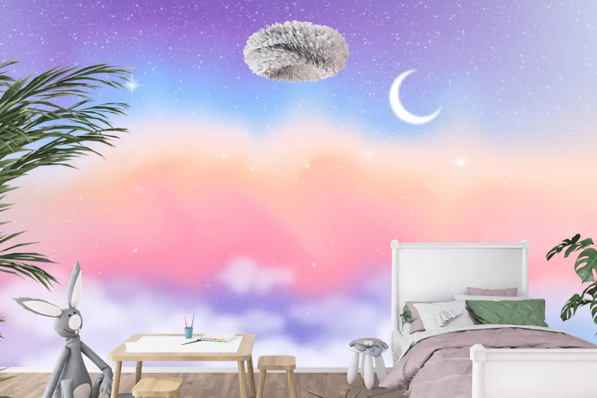 Degrade Pastel Gökyüzü Arka Plan Çocuklar Çocuk Odası Duvar Kağıdı