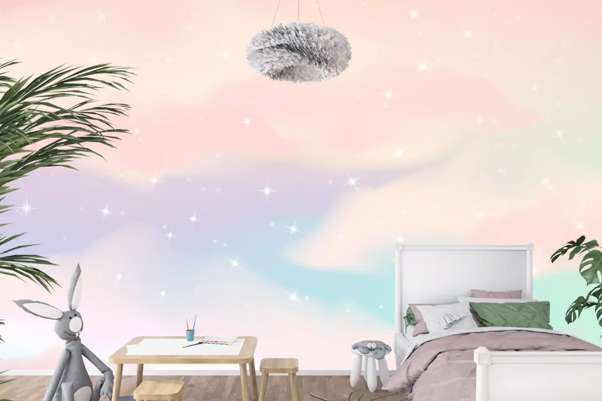 Degrade Pastel Gökyüzü Arka Plan Çocuk Odası Duvar Kağıdı 
