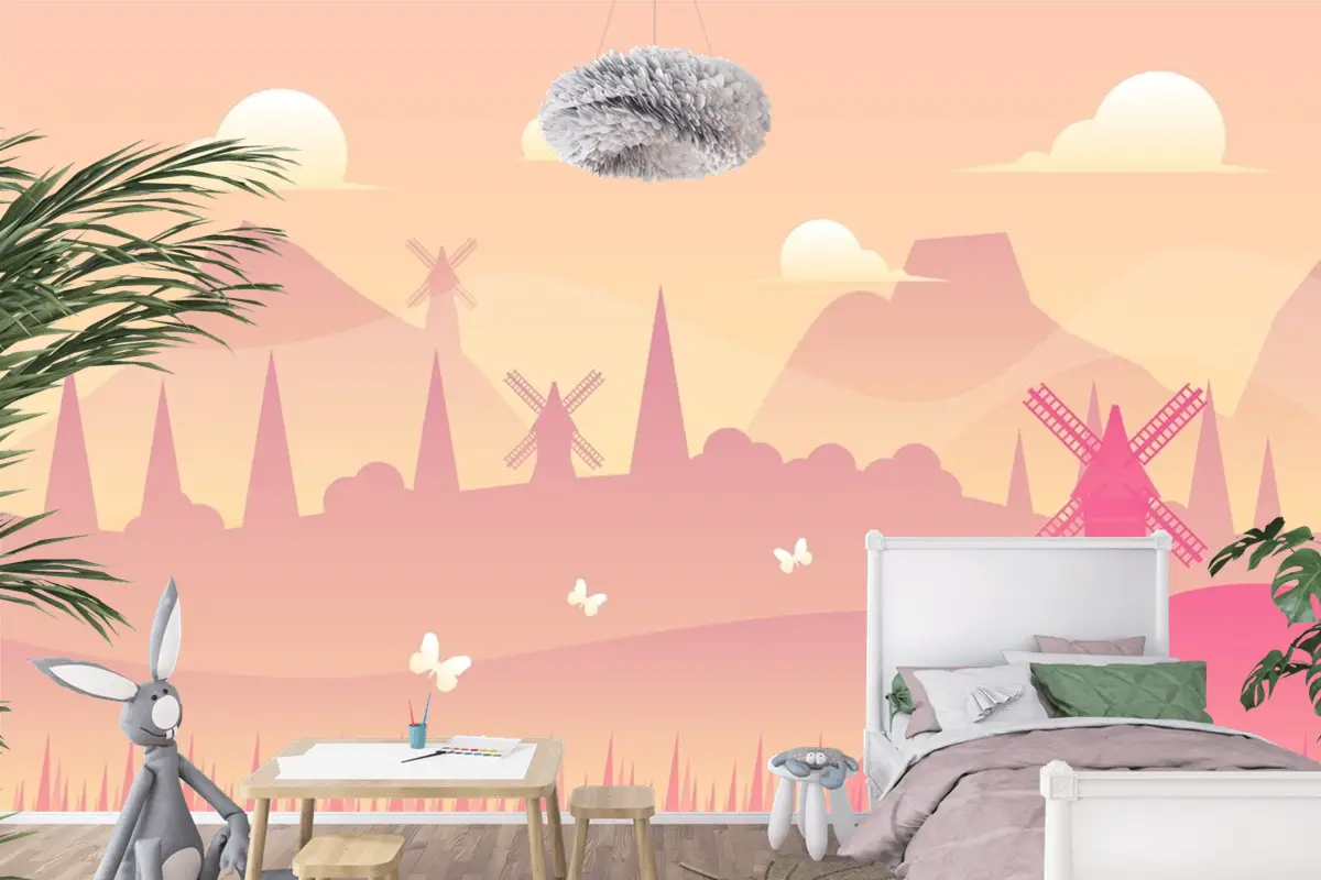 Degrade Bahar Manzara Arka Plan Çocuk Odası Duvar Kağıdı Duvar