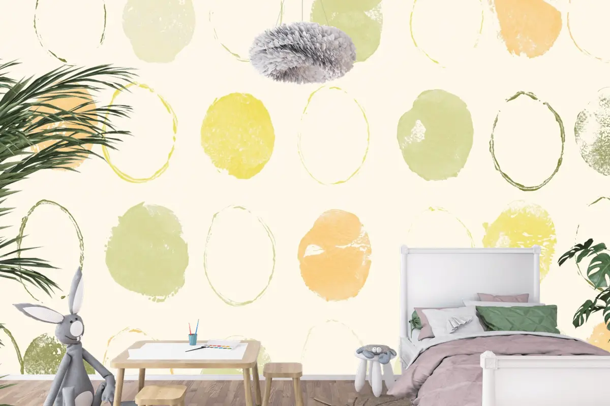 Yeşil Daire Desen Arka Plan El Yapımı Baskılar Çocuk Odası Duvar Kağıdı