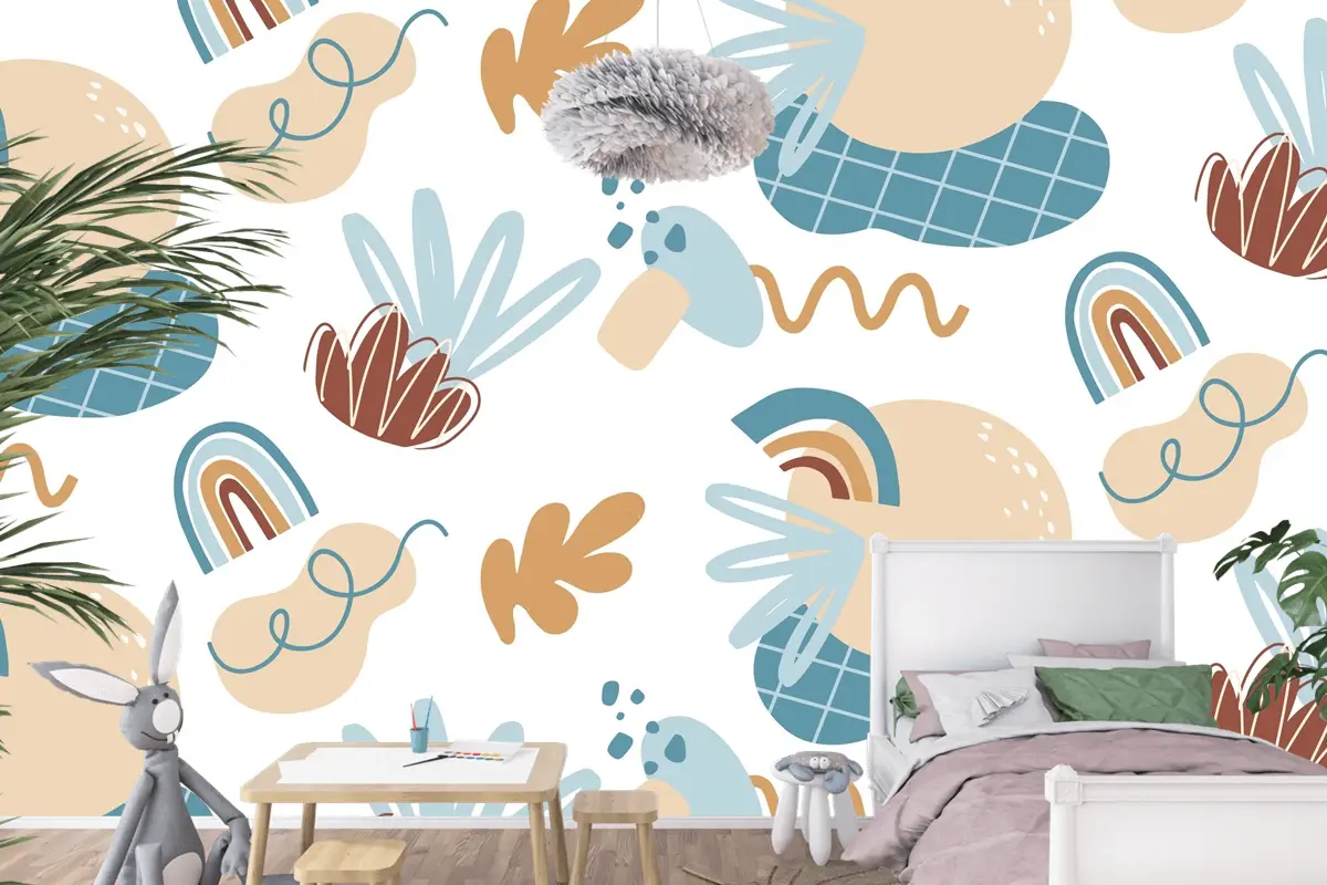 Elle Çizilmiş Soyut Öğe Desen Çocuk Odası Duvar Kağıdı 