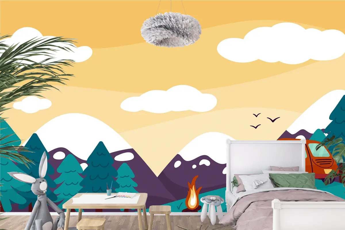 Elle Çizilmiş Macera Arka Plan Çocuk Odası Duvar Kağıdı 