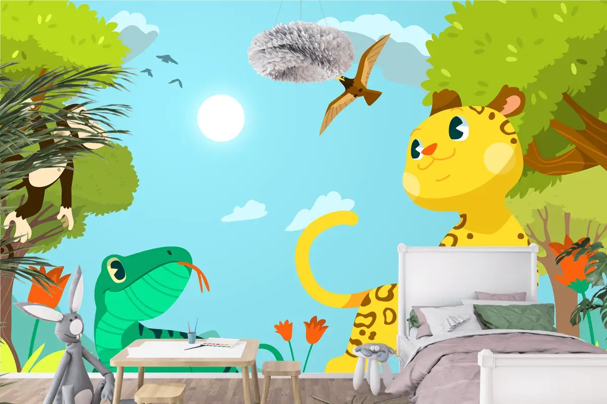 Elle Çizilmiş Biyoçeşitlilik Çocuk Odası Duvar Kağıdı 