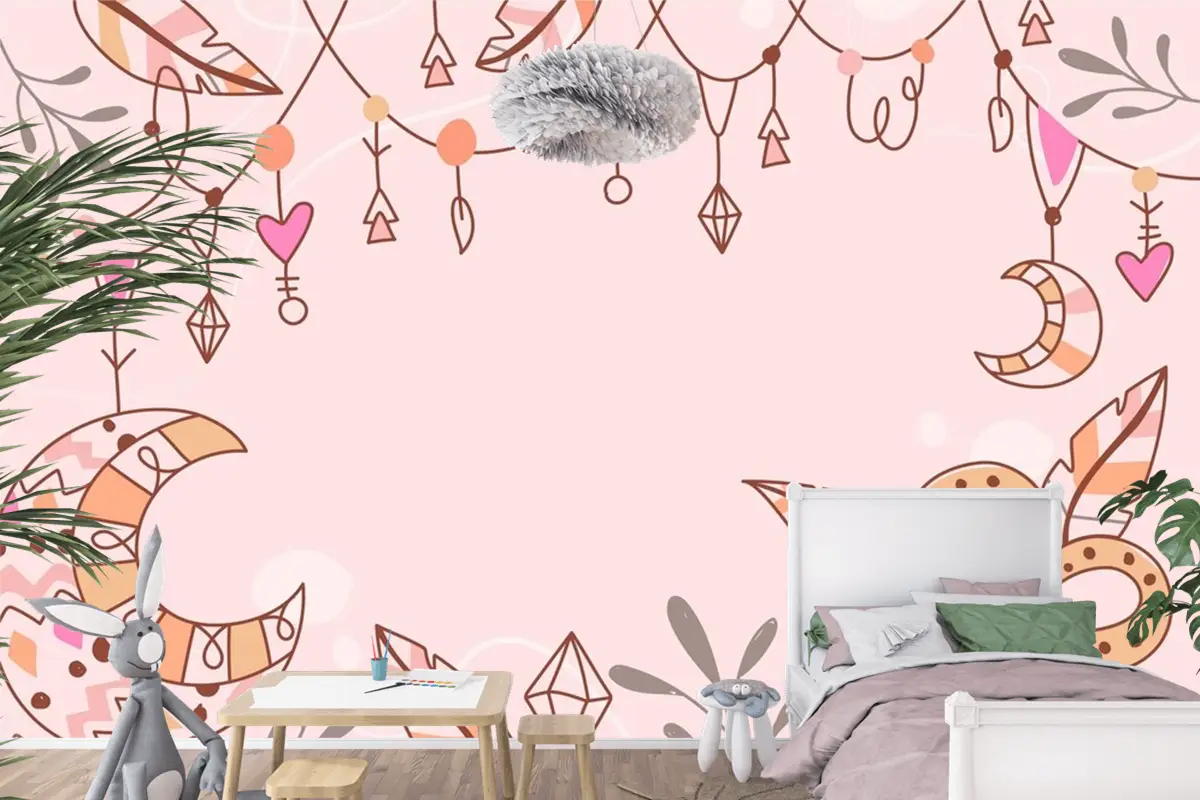 Elle Çizilmiş Boho Arka Plan Çocuk Odası Duvar Kağıdı