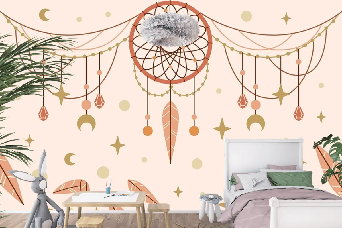 Elle Çizilmiş Boho Arka Plan Çocuk Odası Duvar Kağıdı 