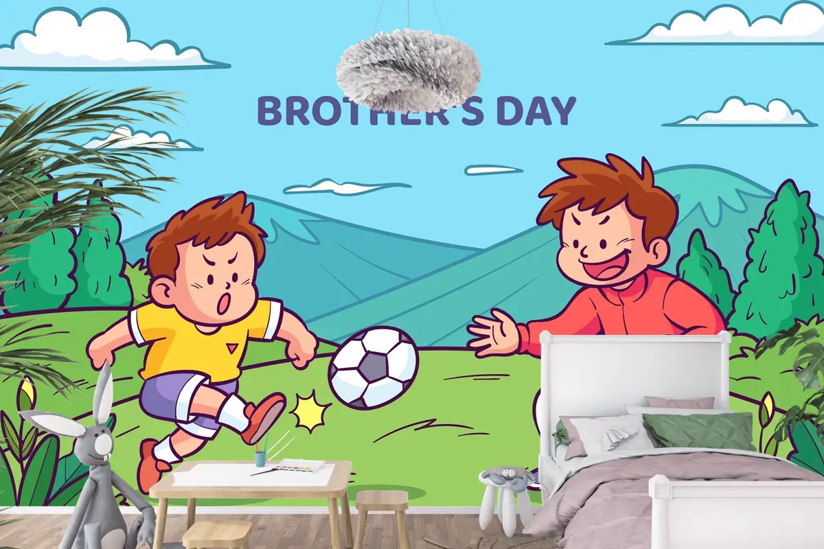 Elle Çizilmiş Kardeşler Günü Çocuk Odası Duvar Kağıdı 