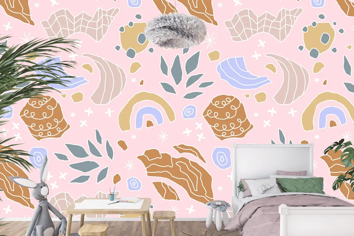 Elle Çizilmiş Kesme Kolaj Desen Çocuk Odası Duvar Kağıdı 