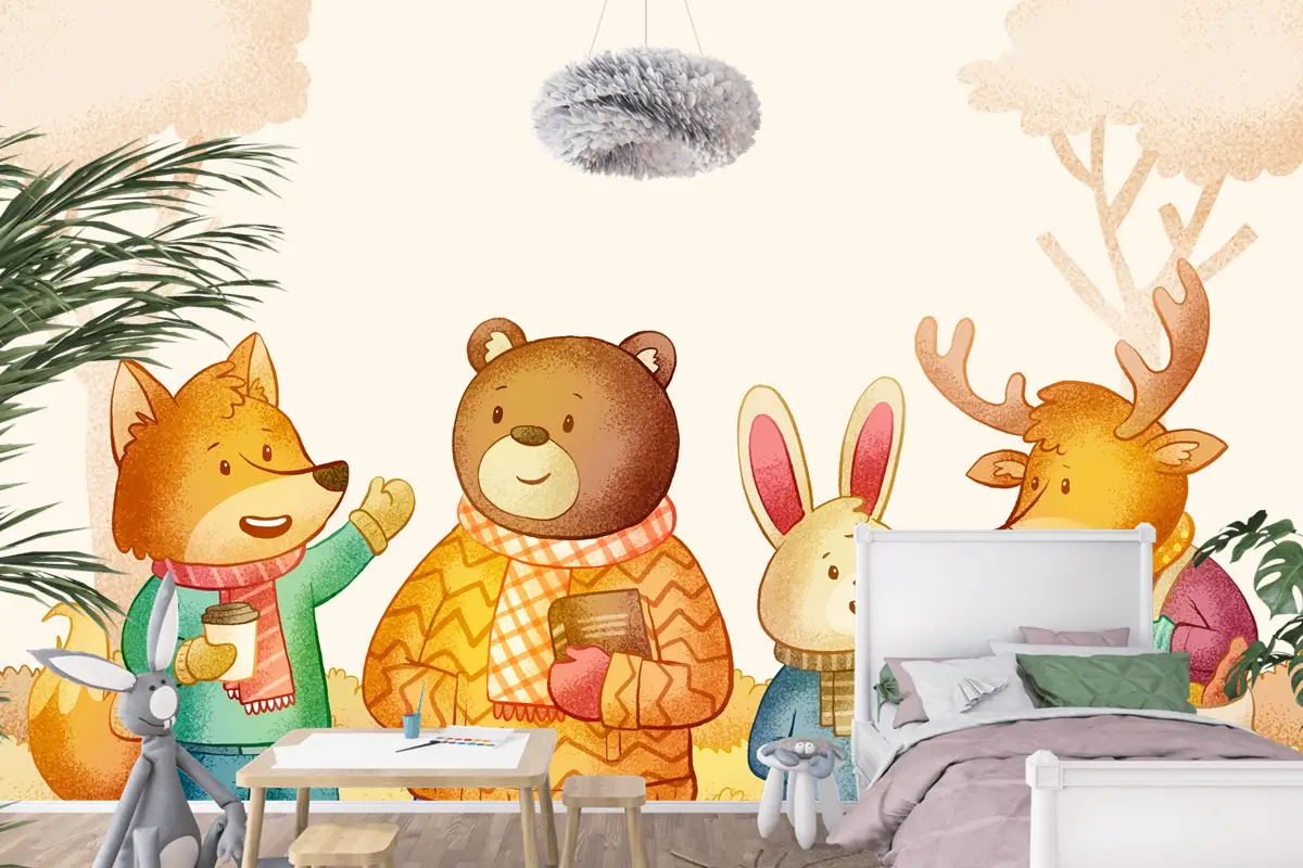 Elle Çizilmiş Sonbahar Sezonu Çocuk Odası Duvar Kağıdı 