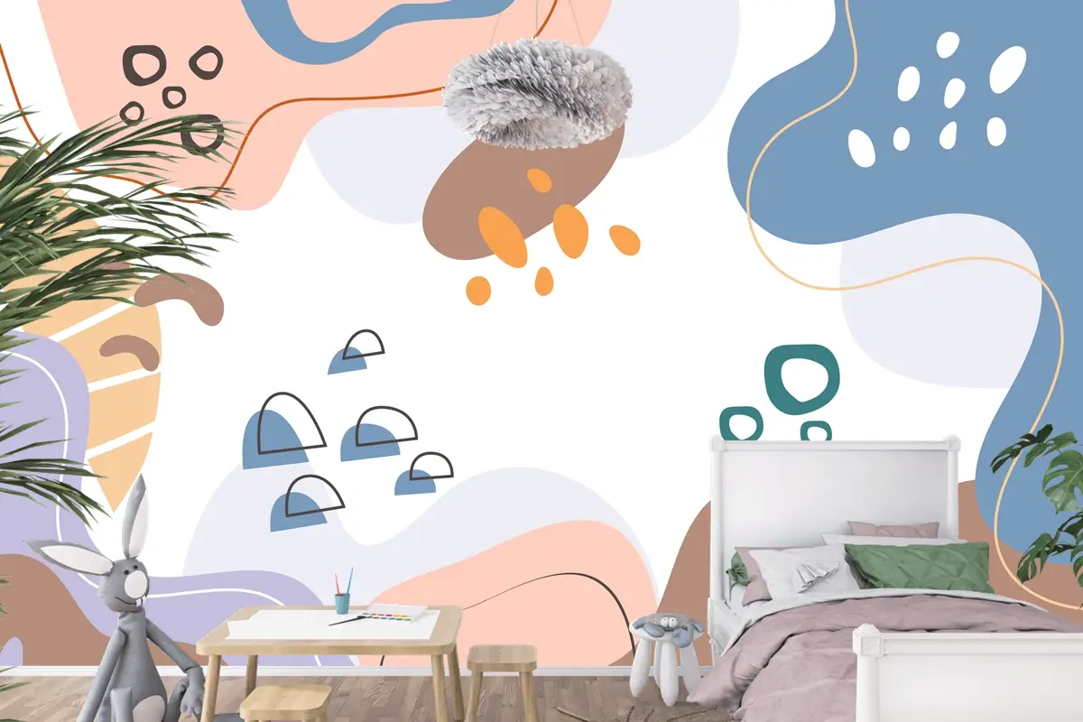 Elle Çizilmiş Düz Tasarım Soyut Doodle Çocuk Odası Duvar Kağıdı 