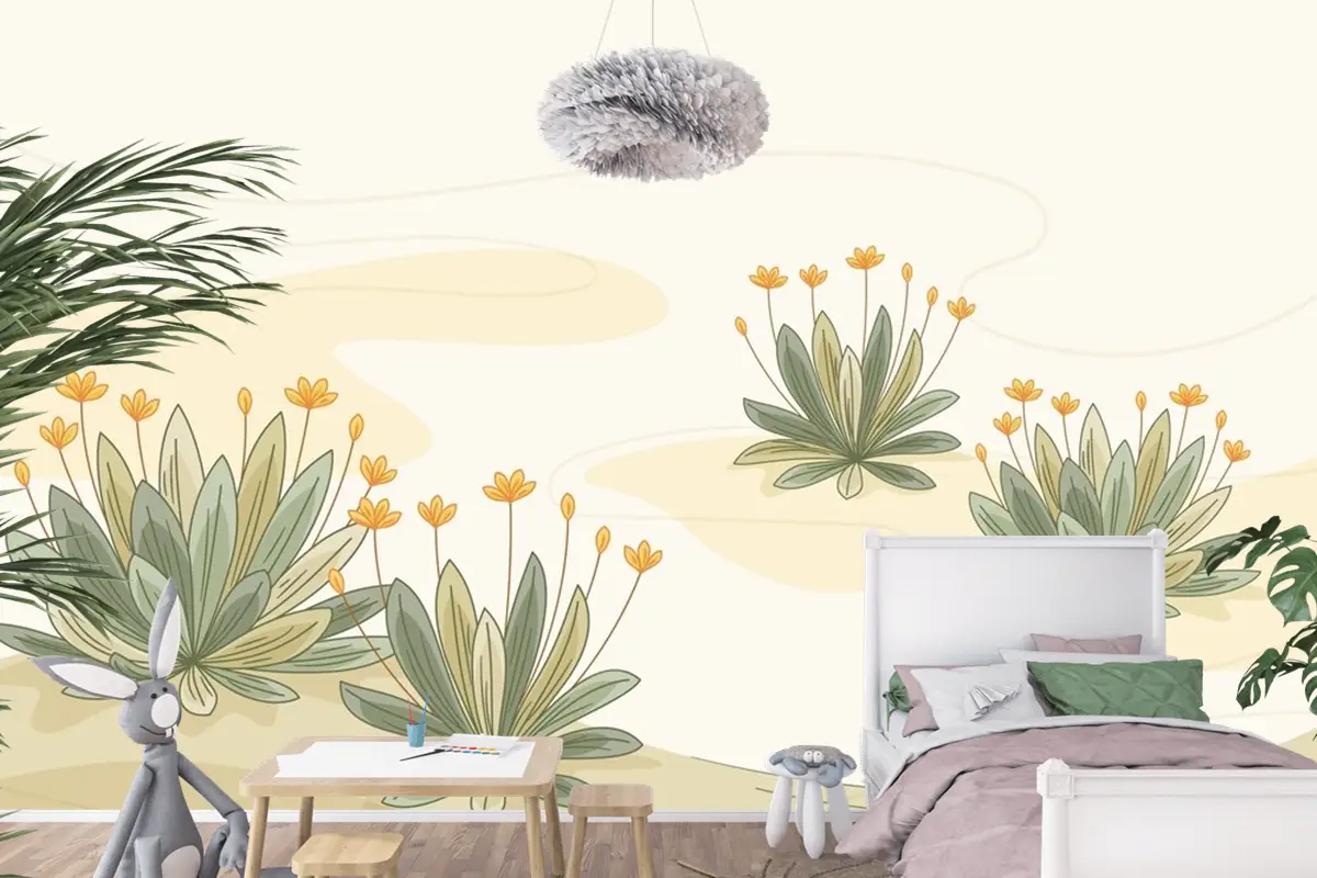 Elle Çizilmiş Frailejon Bitki Arka Plan Çocuk Odası Duvar Kağıdı 