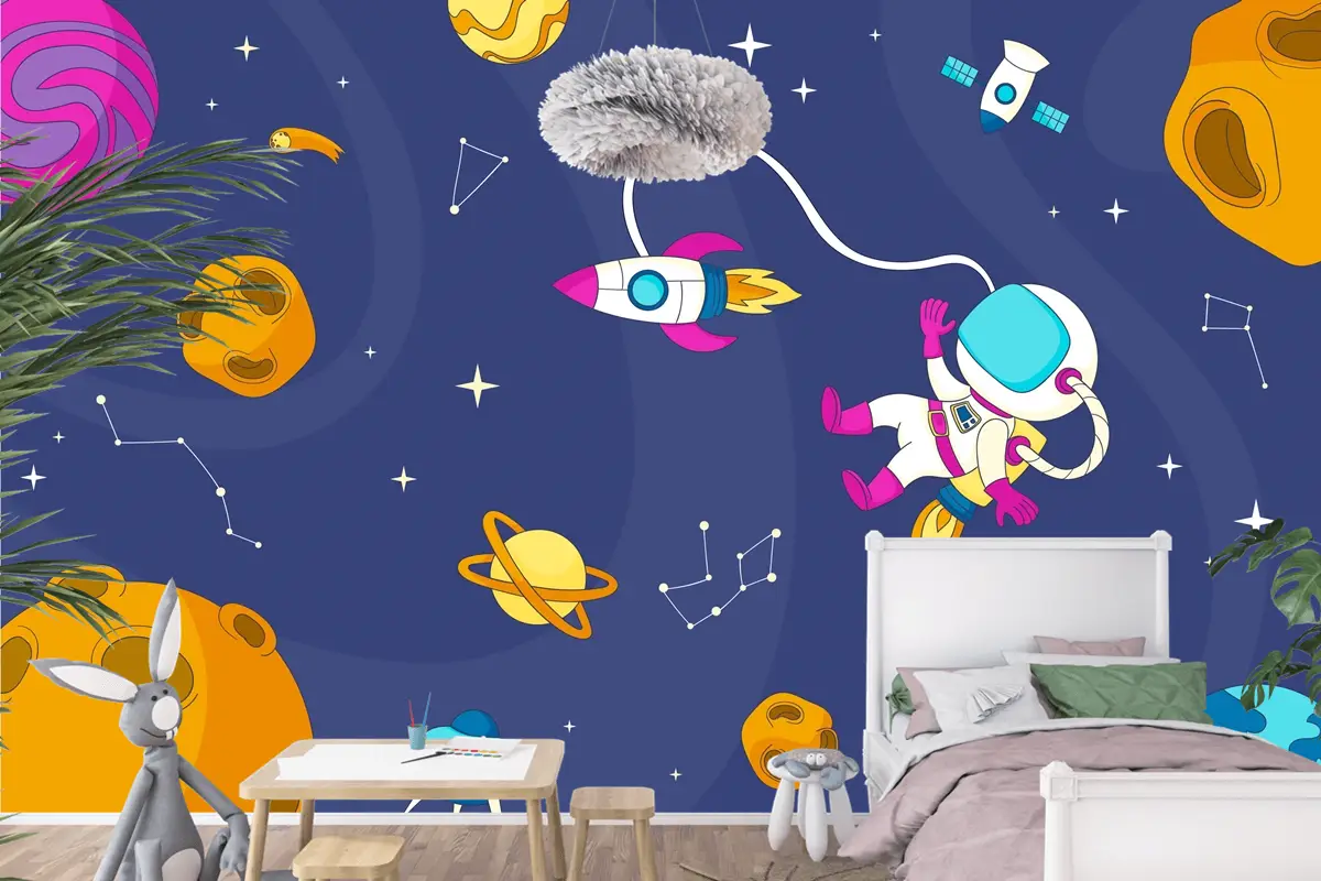 Elle Çizilmiş Galaxy Boys Çocuk Odası Duvar Kağıdı