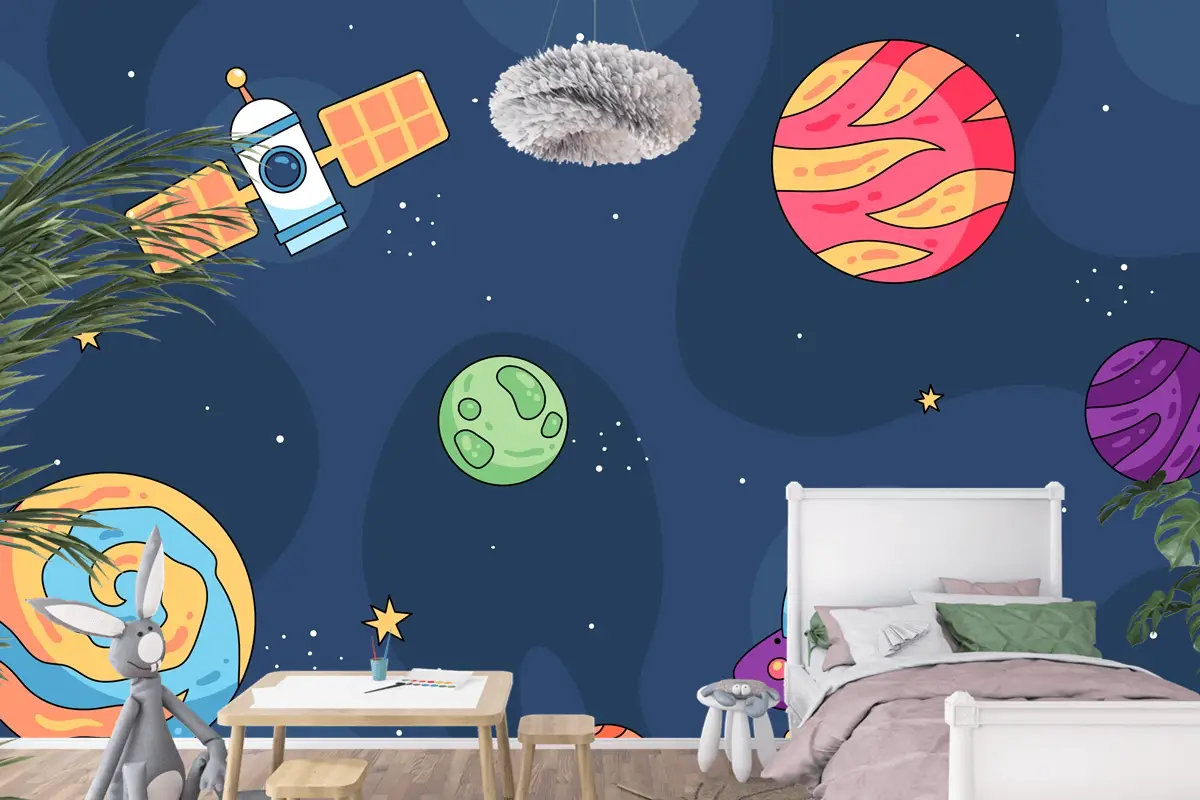 Elle Çizilmiş Galaxy Çocuk Odası Duvar Kağıdı 