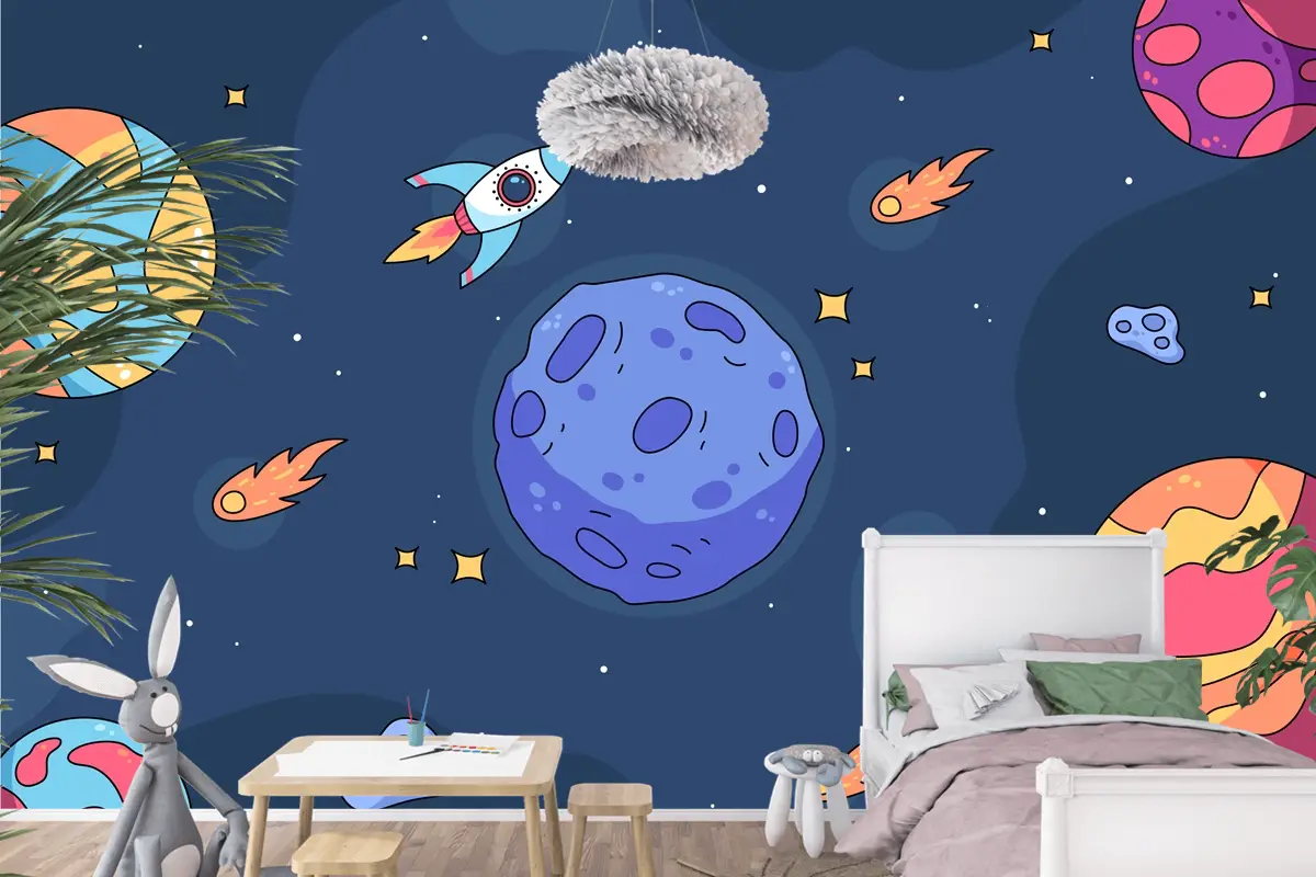 Elle Çizilmiş Galaxy Çocuk Odası Duvar Kağıdı 