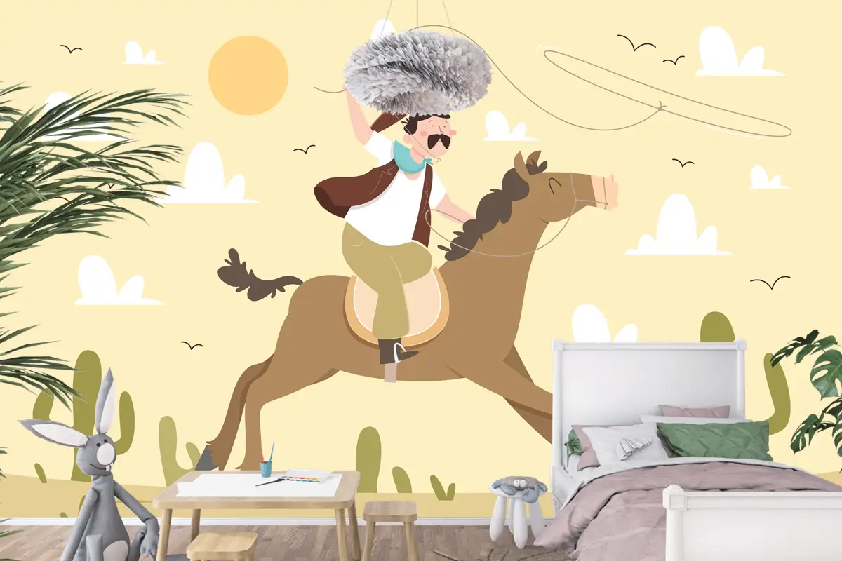 Elle Çizilmiş Gaucho Arka Plan Çocuk Odası Duvar Kağıdı 