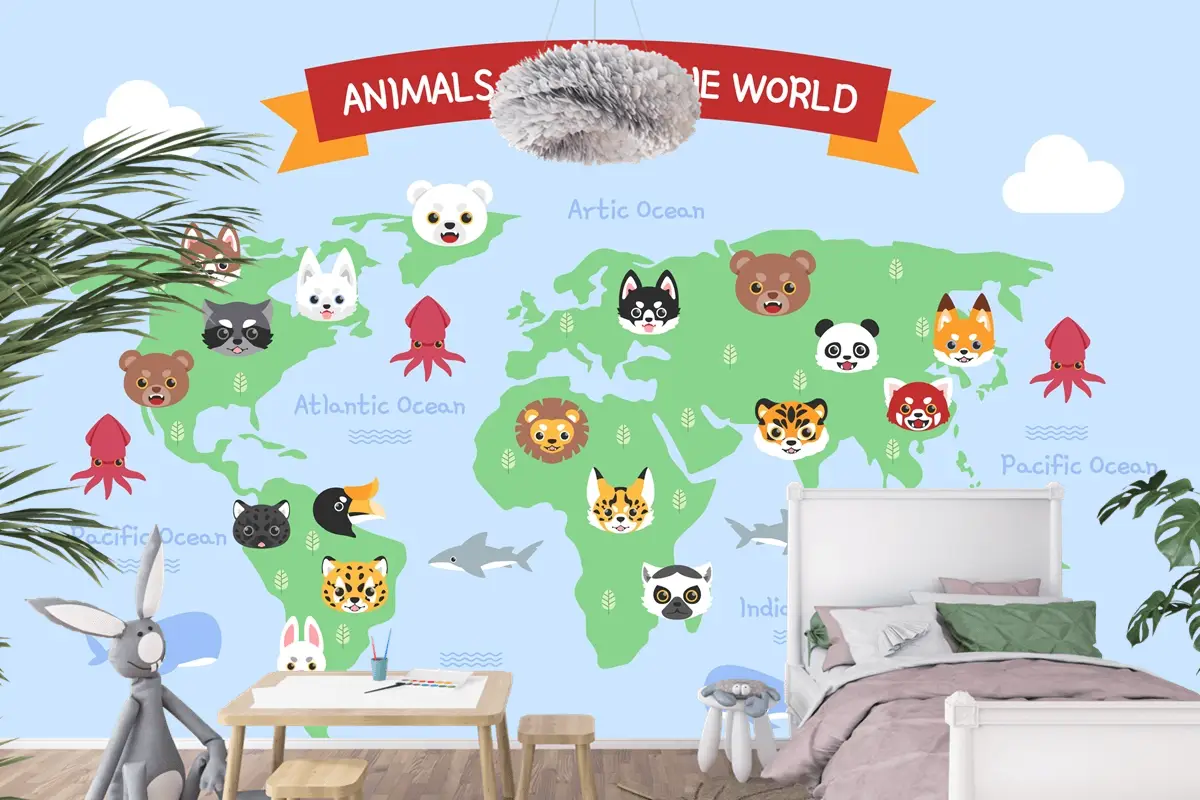 Elle Çizilmiş Çocuk Haritası Çocuk Odası Duvar Kağıdı