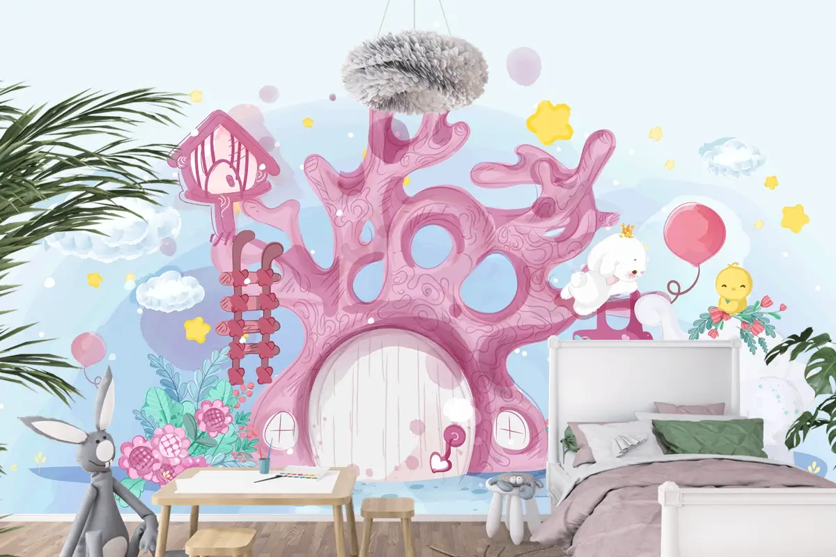 Elle Çizilmiş Geçit Töreni Doodle Hayvanlar Çocuk Odası Duvar Kağıdı