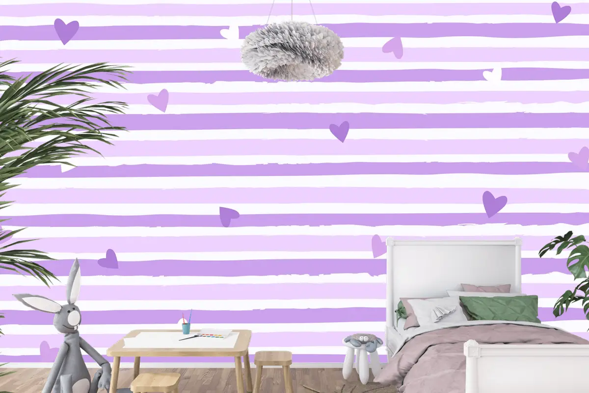 Elle Çizilmiş Mor Çizgili Arka Plan Çocuk Odası Duvar Kağıdı