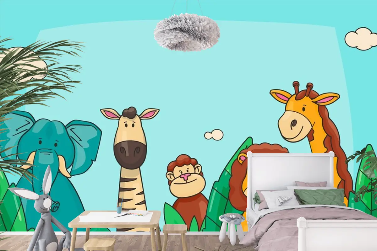 Hayvanlarla Elle Çizilmiş Dünya Hayvanları Günü Arka Planı Çocuk Odası Duvar Kağıdı