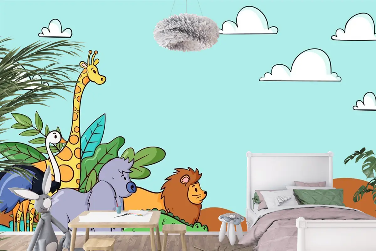 Elle Çizilmiş Dünya Hayvan Günü Arka Plan Çocuk Odası Duvar Kağıdı