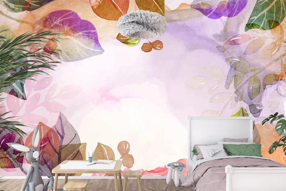 El Boyalı Suluboya Doğa Arka Plan Çocuk Odası Duvar Kağıdı