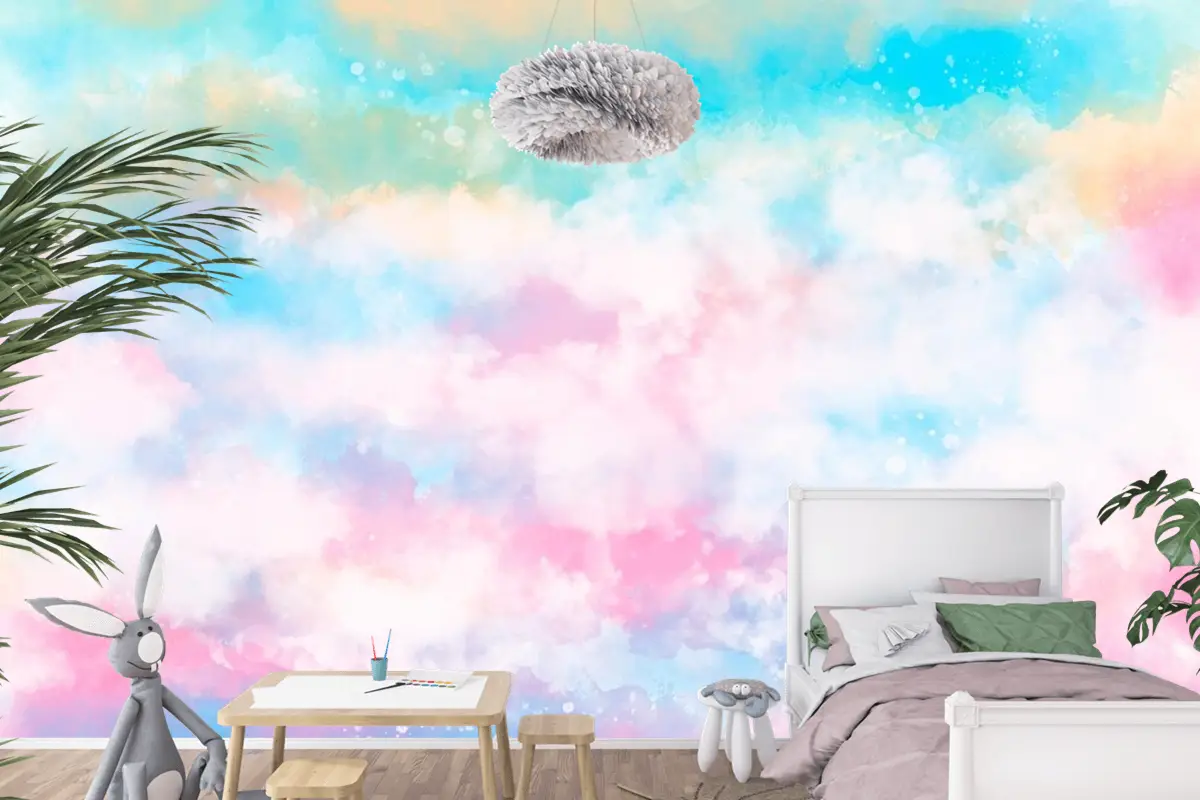 El Boyalı Suluboya Pastel Gökyüzü Arka Plan Çocuk Odası Duvar Kağıdı