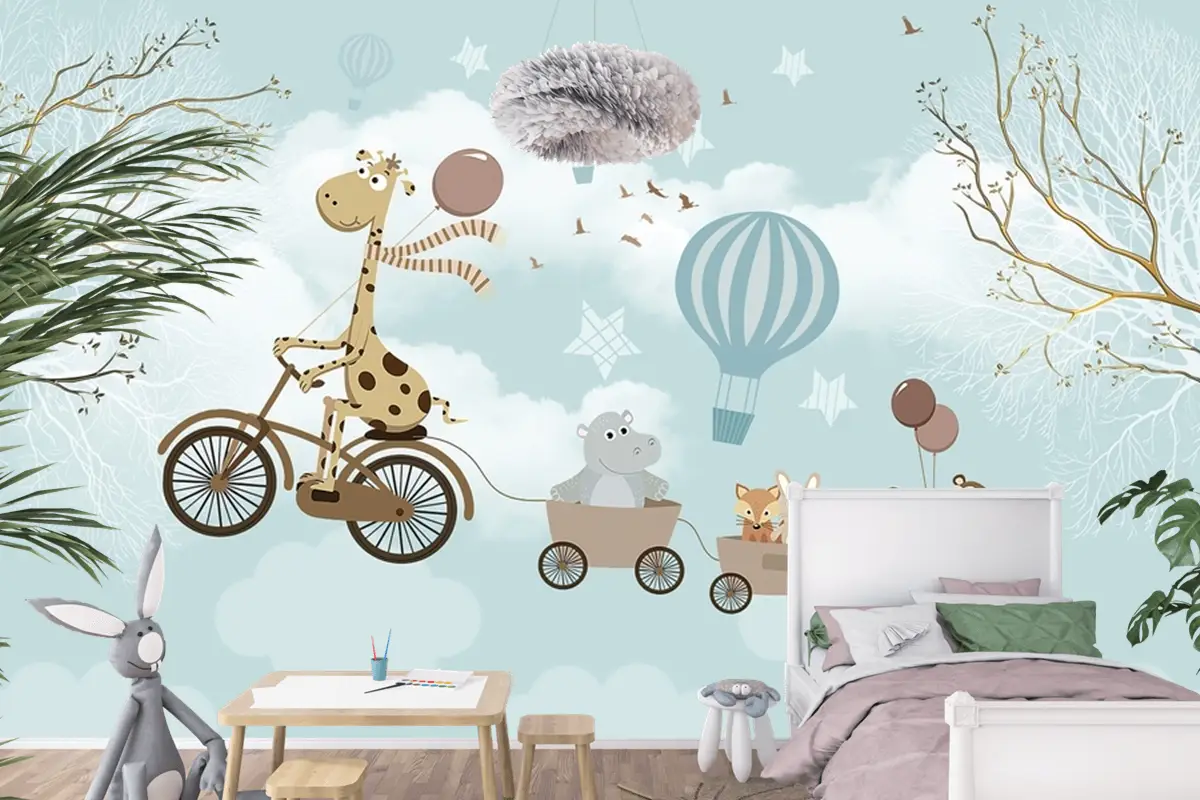Hayvanlar Fil Zürafa Çocuk Odası Duvar Kağıdı