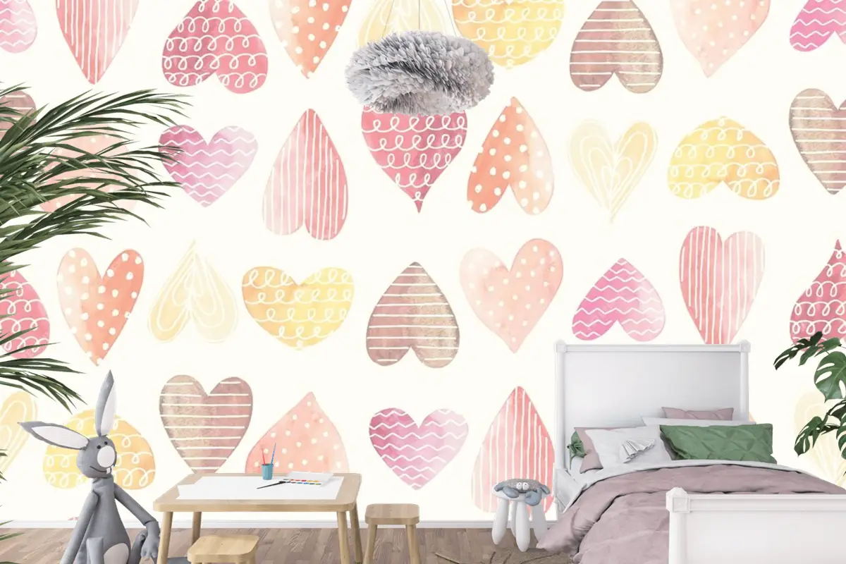 Kalp Rengi Çocuk Odası Duvar Kağıdı