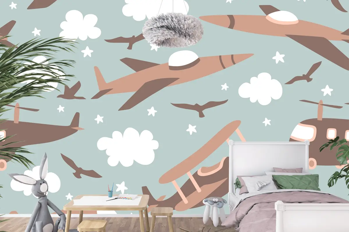 Hipster Doodles Renkli Dikişsiz Desen Düzlem Çizimi Çocuk Odası Duvar Kağıdı 