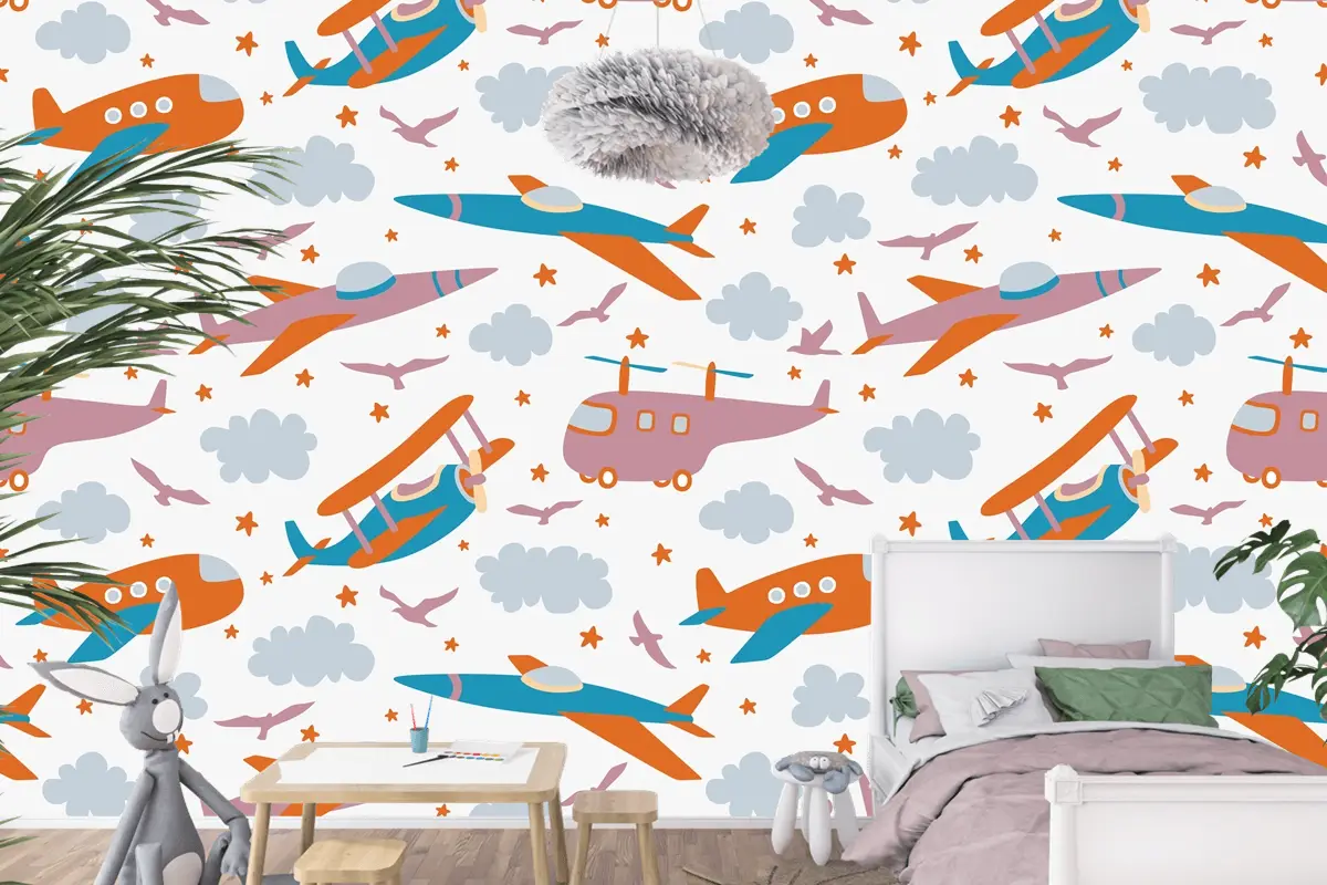 Hipster Doodles Renkli Dikişsiz Desen Düzlem Çizimi Çocuk Odası Duvar Kağıdı 