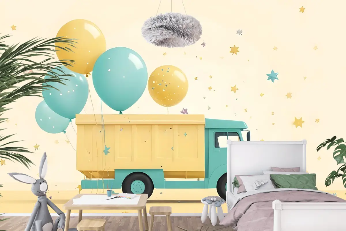 Kamyon Balon Çocuk Odası Duvar Kağıdı