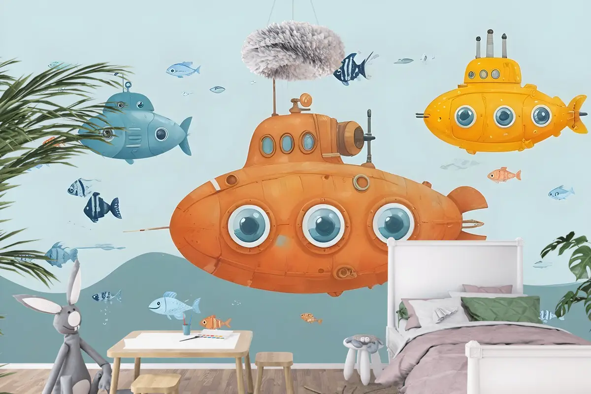 Kids Boys Denizaltı Çocuk Odası Duvar Kağıdı  Ile Suluboya Sualtı