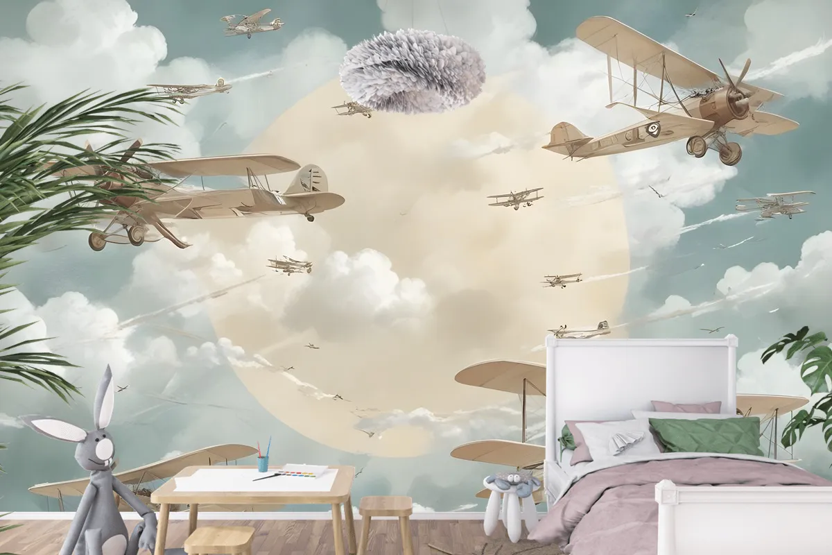 Uçak Çocuk Odası Duvar Kağıdı  Ile Çocuklar Ay