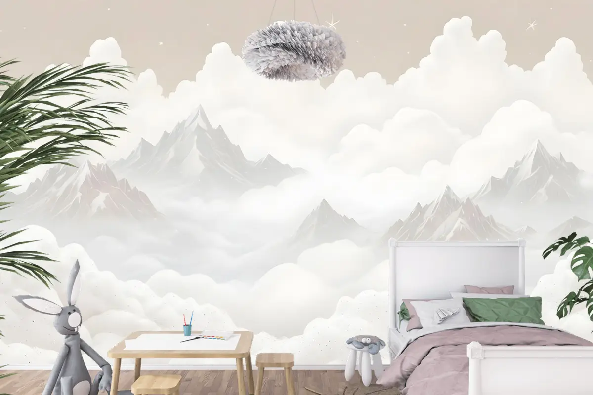 Bulutlu Çocuk Dağ Çocuk Odası Duvar Kağıdı