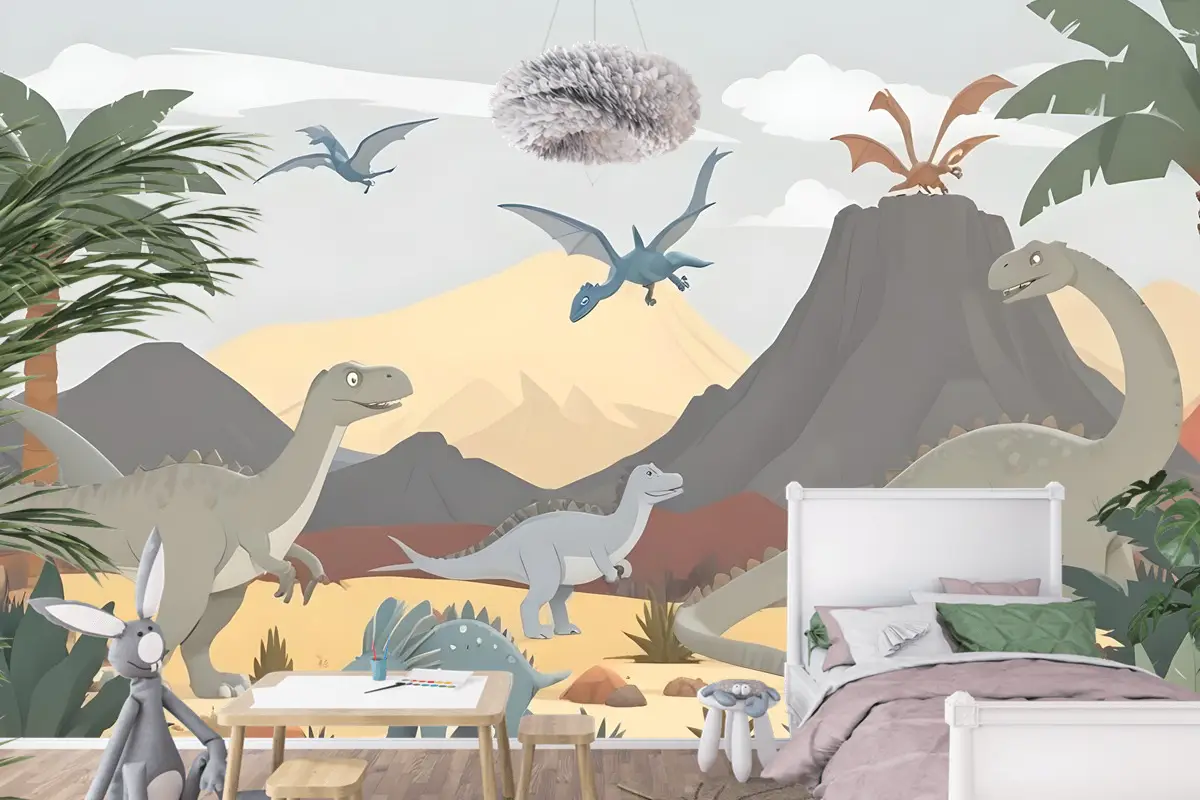 Çocuklar Yumuşak Dinozorlar Çocuk Odası Duvar Kağıdı 