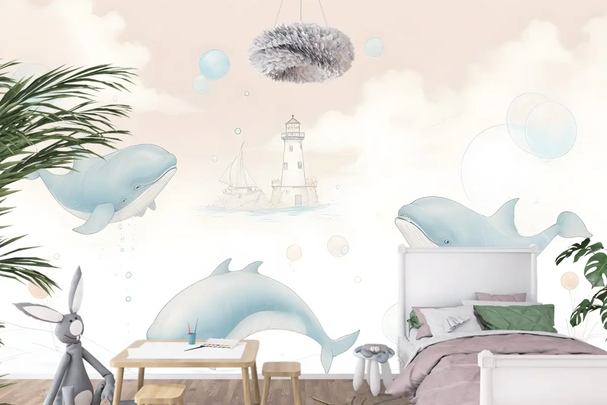 Çocuklar Yumuşak Balina Denizaltı Yaşamı Çocuk Odası Duvar Kağıdı