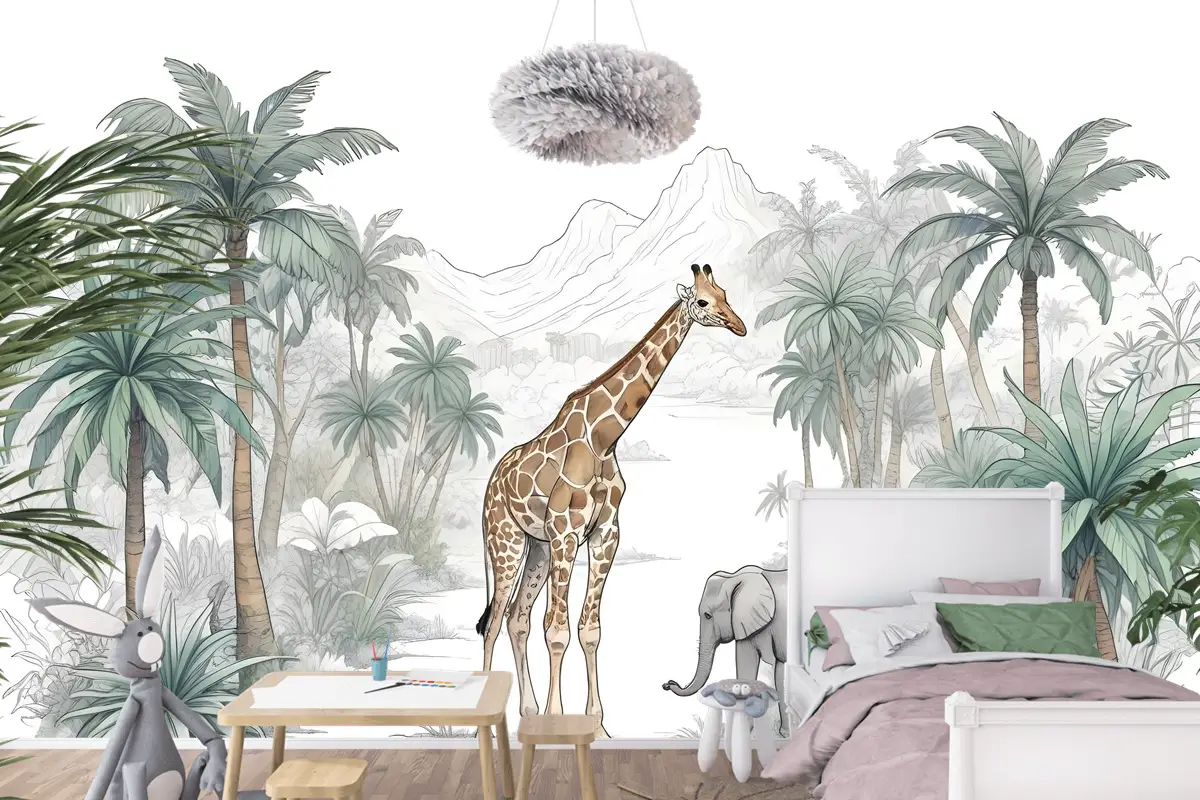 Dağ Çocuk Odası Duvar Kağıdı  Ile Çocuklar Tropikal Hayvanlar