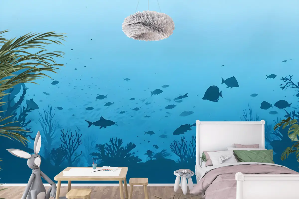 Çocuklar Sualtı Ve Balıklar Çocuk Odası Duvar Kağıdı