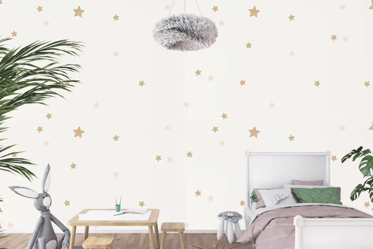 Krem Bej Yıldızlı Çocuk Odası Duvar Kağıdı