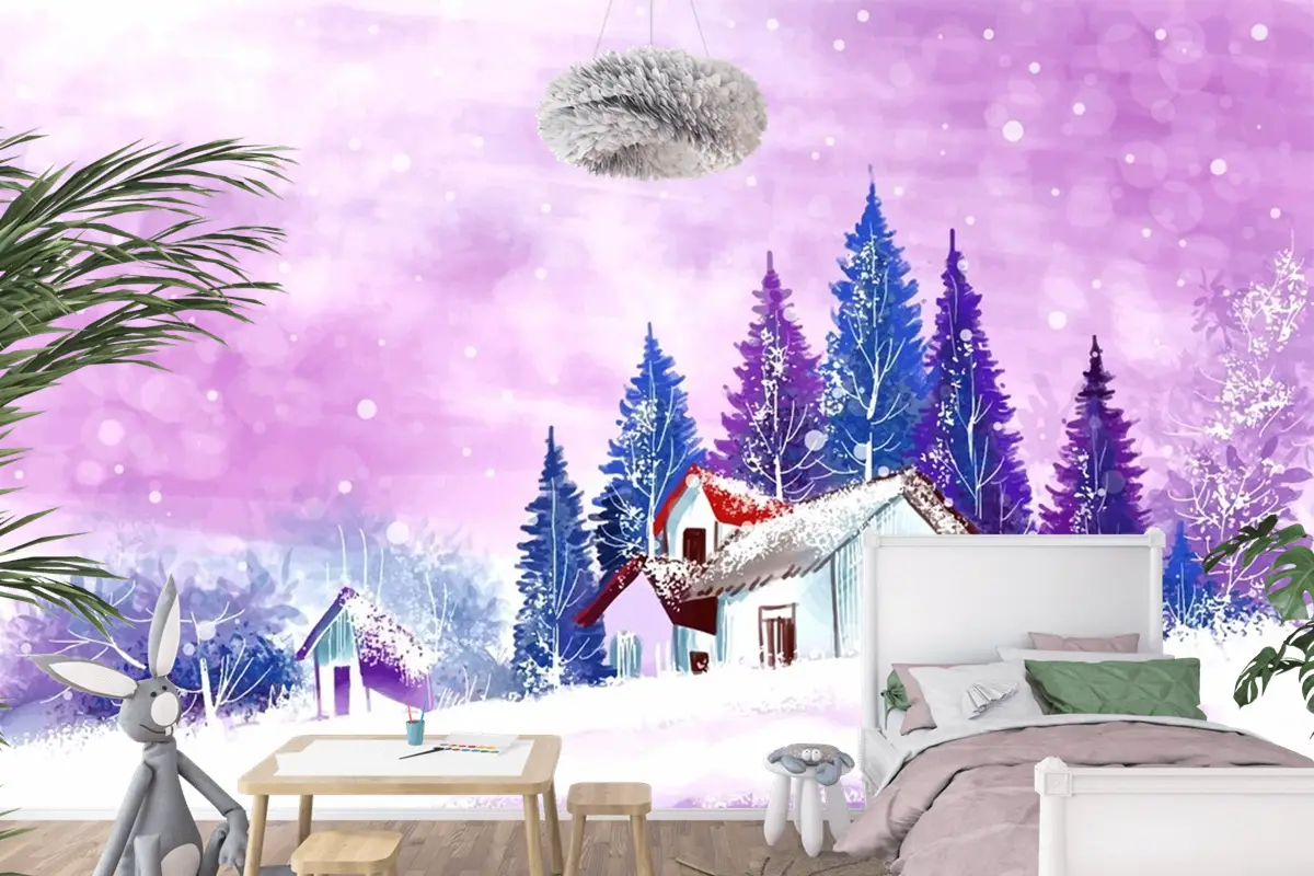Kış Ve Yeni Yıl Tatilleri Için Manzara Noel Çocuk Odası Duvar Kağıdı 