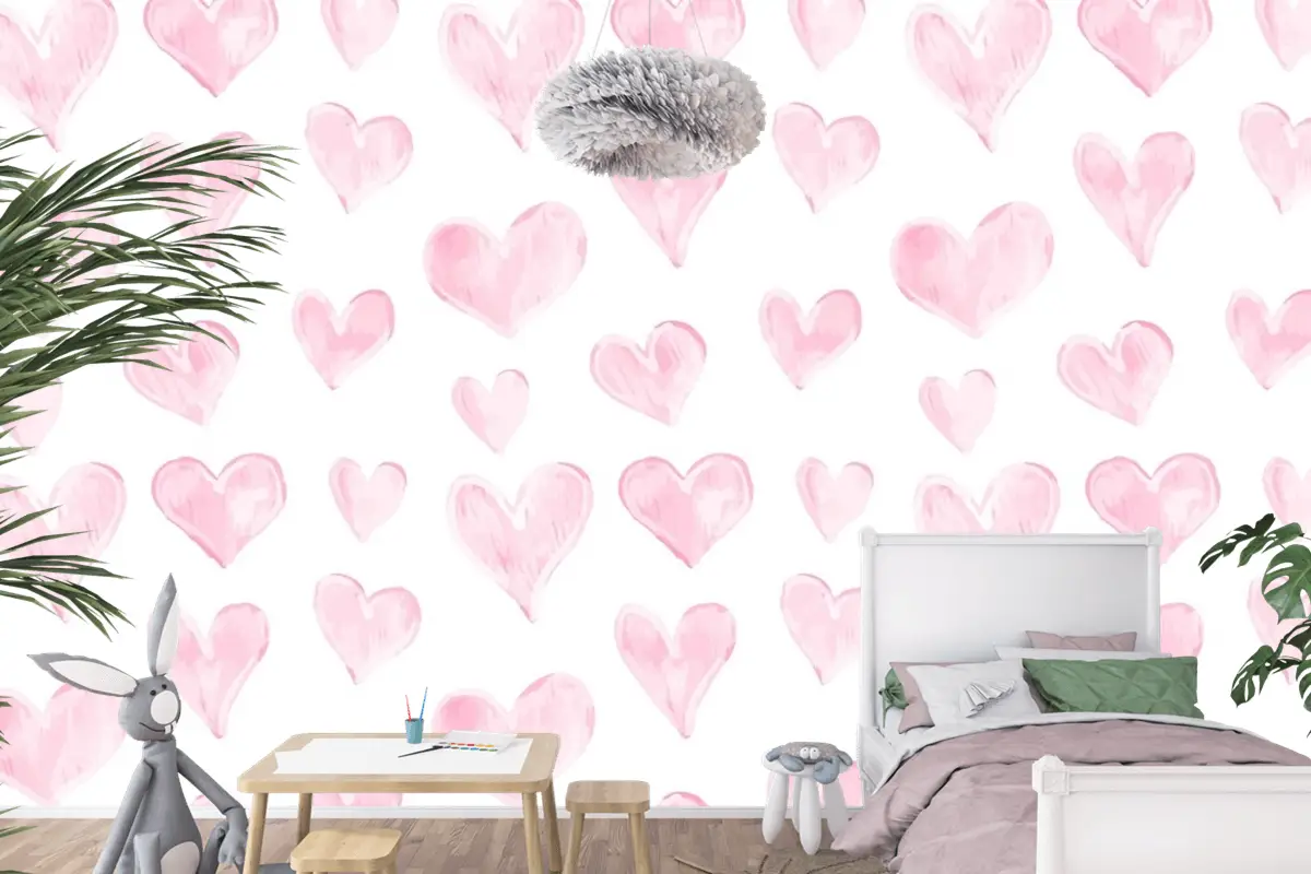 Aşk Kalp Deseni Elle Çizilmiş Sevgililer Günü Çocuk Odası Duvar Kağıdı
